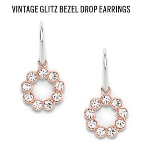 NWT Fossil Vintage Glitz Bezel Drop Earrings